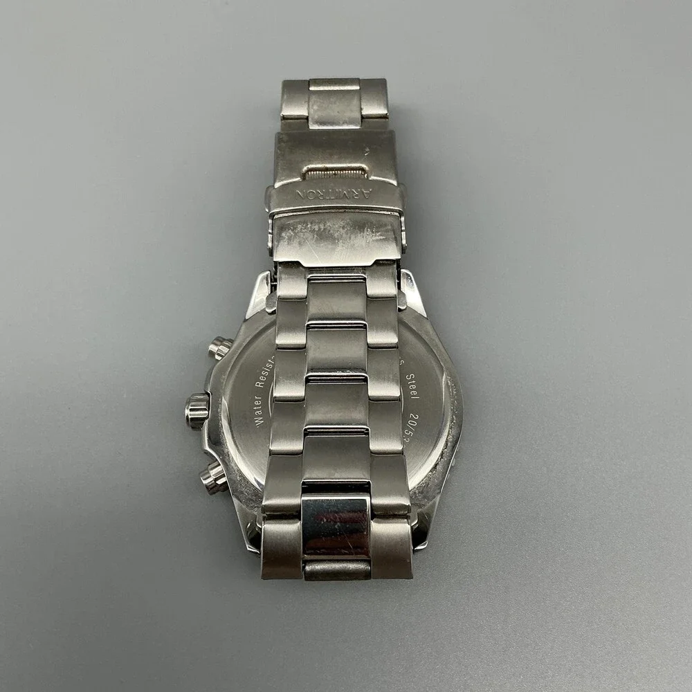 Armitron Mens Watch 45mm Green Dial Stainless Day Date New Battery 7.75